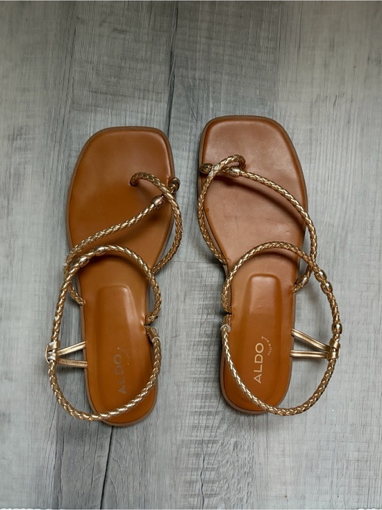Aldo Shoes - ALDO Braided Metallic Gold Strap Sandals with Tan Footbed